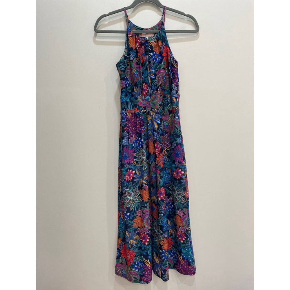 Jude Connally Floral Midi Dress XS Vibrant Multi Color Resort Beachy Halter